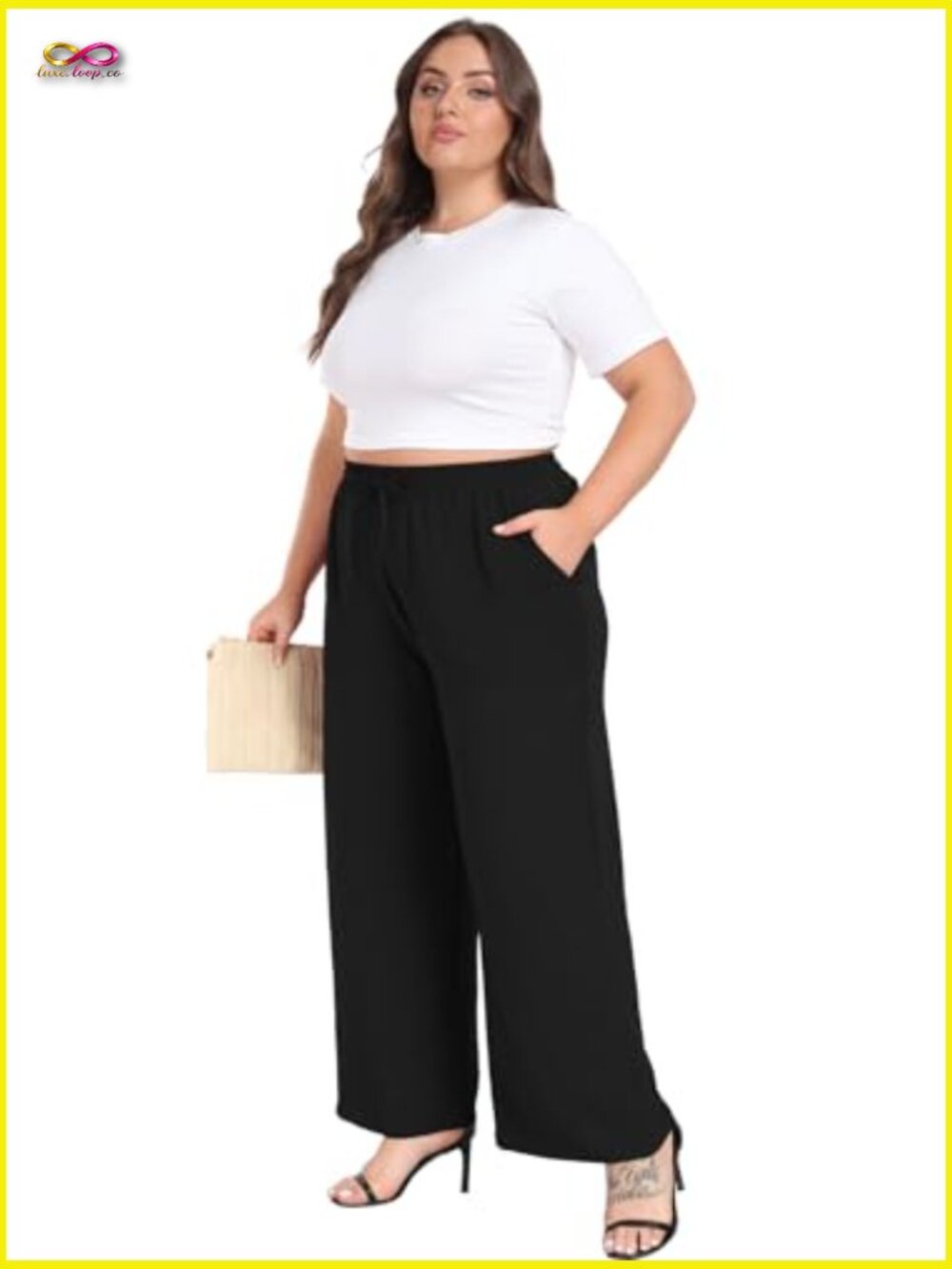 Plus Size Wide Leg Pants High Waist Loose Casual Palazzo with Pockets - Picture 4 of 7